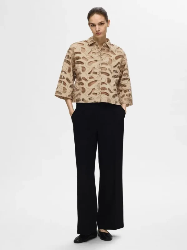 Skjorter>SELECTED BRODERIE ANGLAISE CROPPED SKJORTE Beige
