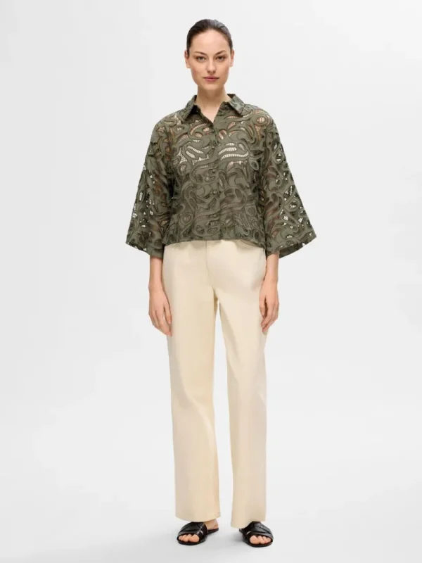 Skjorter>SELECTED BRODERIE ANGLAISE CROPPED SKJORTE Green