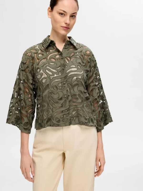 Skjorter>SELECTED BRODERIE ANGLAISE CROPPED SKJORTE Green