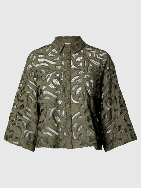 Skjorter>SELECTED BRODERIE ANGLAISE CROPPED SKJORTE Green