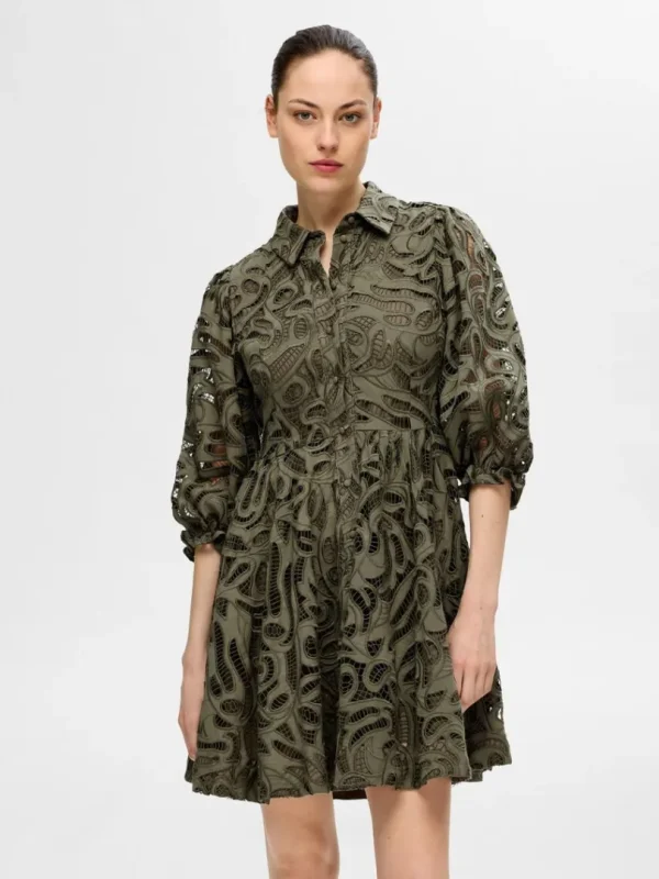 Kjoler>SELECTED BRODERIE ANGLAISE KORT KJOLE Green