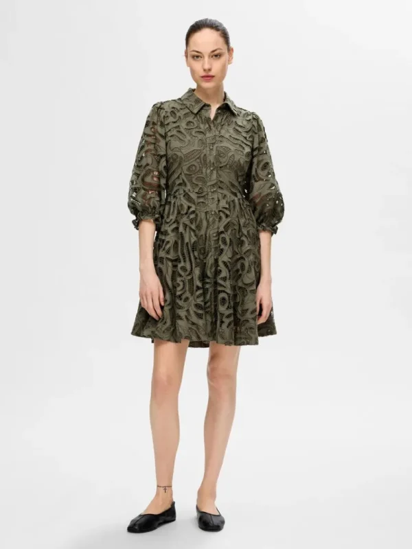 Kjoler>SELECTED BRODERIE ANGLAISE KORT KJOLE Green
