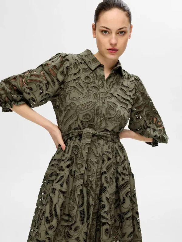 Kjoler>SELECTED BRODERIE ANGLAISE KORT KJOLE Green