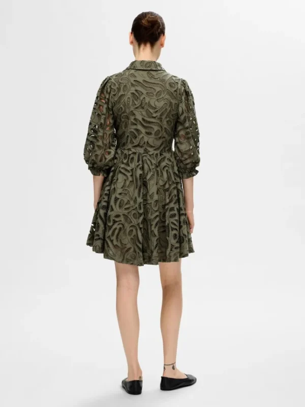 Kjoler>SELECTED BRODERIE ANGLAISE KORT KJOLE Green