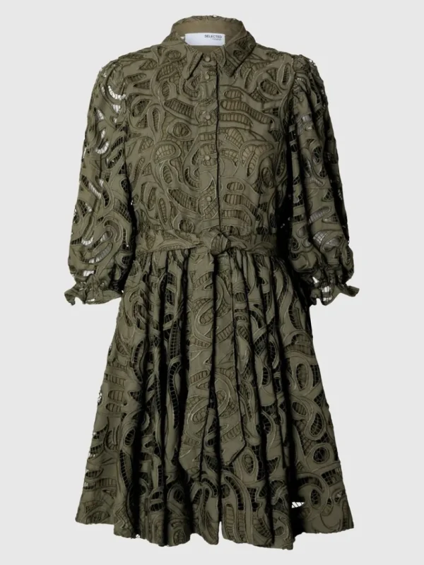 Kjoler>SELECTED BRODERIE ANGLAISE KORT KJOLE Green