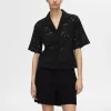 Skjorter>SELECTED BRODERIE ANGLAISE KORTÆRMET SKJORTE Black