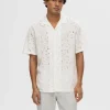 Skjorter>SELECTED BRODERIE ANGLAISE KORTÆRMET SKJORTE White