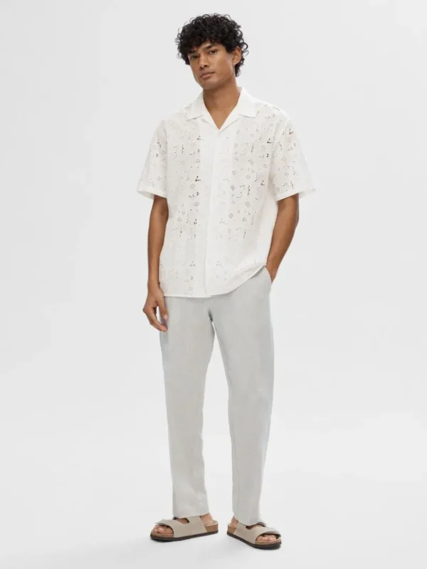 Skjorter>SELECTED BRODERIE ANGLAISE KORTÆRMET SKJORTE White
