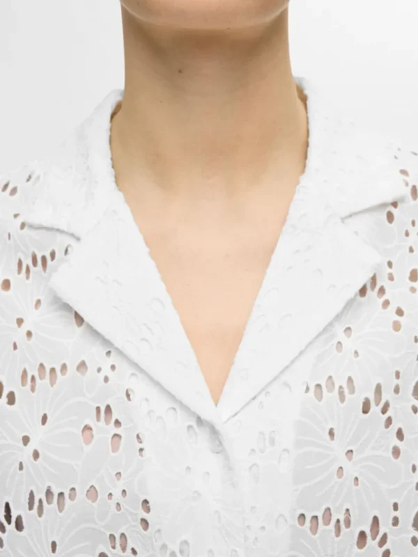 Skjorter>SELECTED BRODERIE ANGLAISE KORTÆRMET SKJORTE White