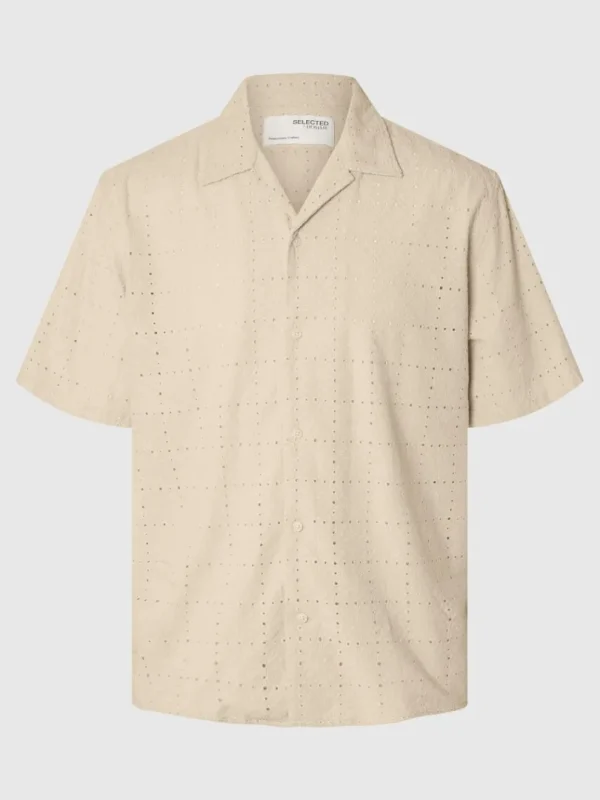 Skjorter>SELECTED BRODERIE ANGLAISE KORTÆRMET SKJORTE Beige