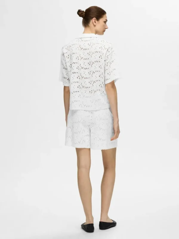 Skjorter>SELECTED BRODERIE ANGLAISE KORTÆRMET SKJORTE White