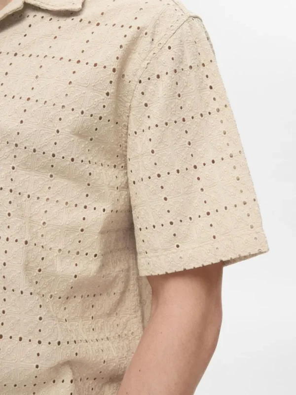 Skjorter>SELECTED BRODERIE ANGLAISE KORTÆRMET SKJORTE Beige