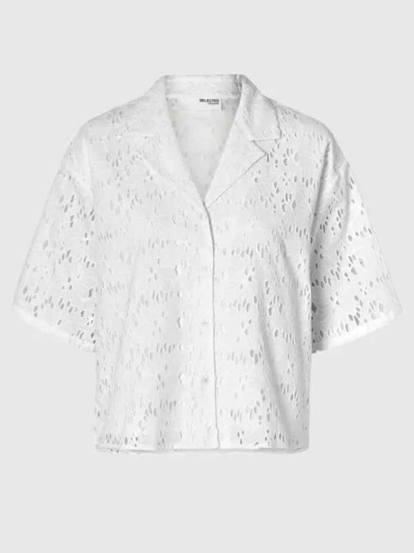 Skjorter>SELECTED BRODERIE ANGLAISE KORTÆRMET SKJORTE White