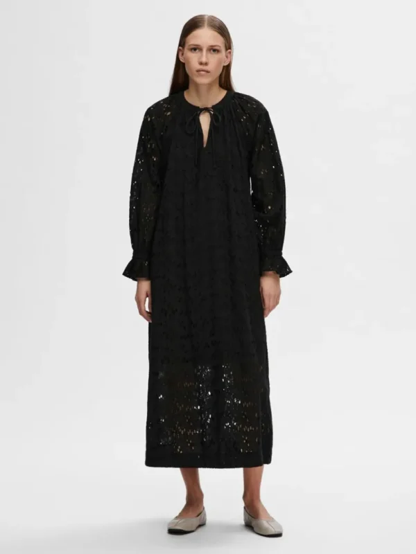 Kjoler>SELECTED BRODERIE ANGLAISE MAXIKJOLE Black
