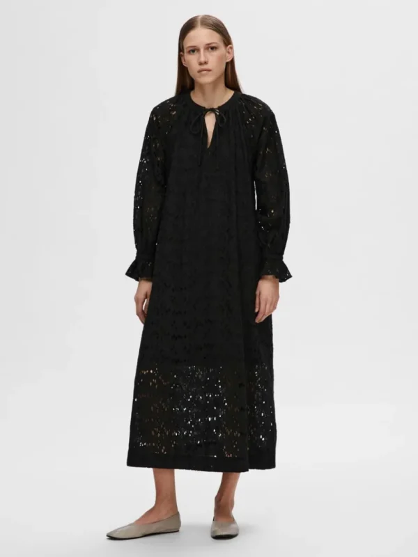 Kjoler>SELECTED BRODERIE ANGLAISE MAXIKJOLE Black