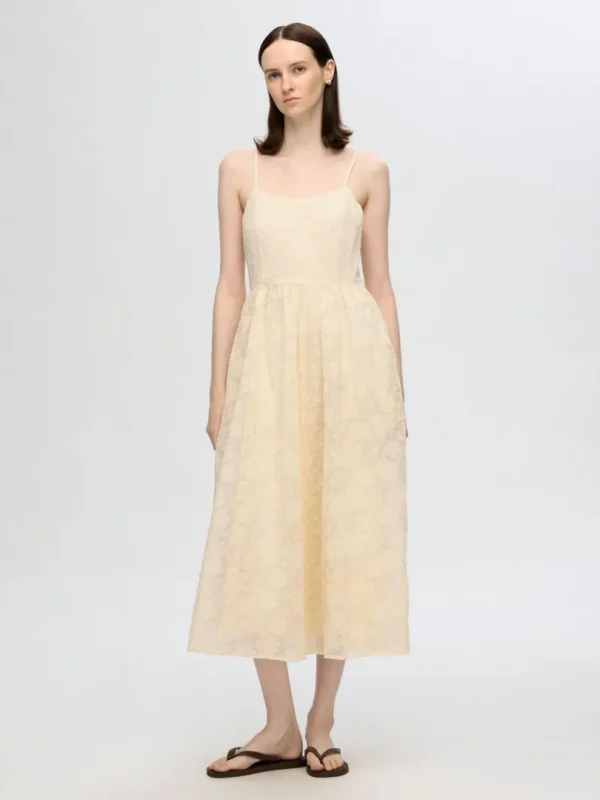 Kjoler>SELECTED BRODERIE ANGLAISE MIDIKJOLE Beige