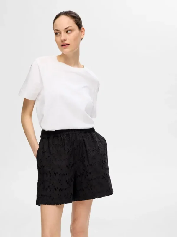 Shorts>SELECTED BRODERIE ANGLAISE SHORTS Black