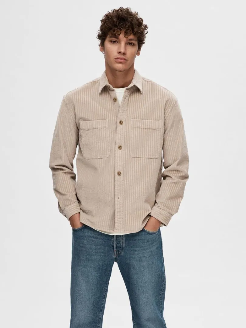 corduroy_overshirt_0-3.webp Overtøj | Skjorter>SELECTED CORDUROY OVERSHIRT Beige