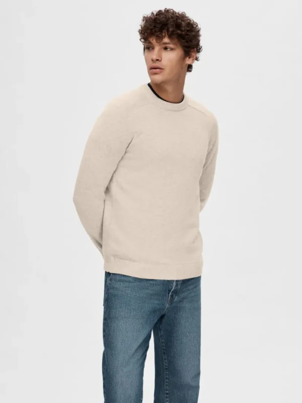 Strik>SELECTED CREW NECK STRIKTRØJE Beige