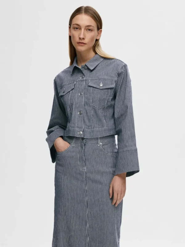 Overtøj>SELECTED CROPPED DENIMJAKKE Blue