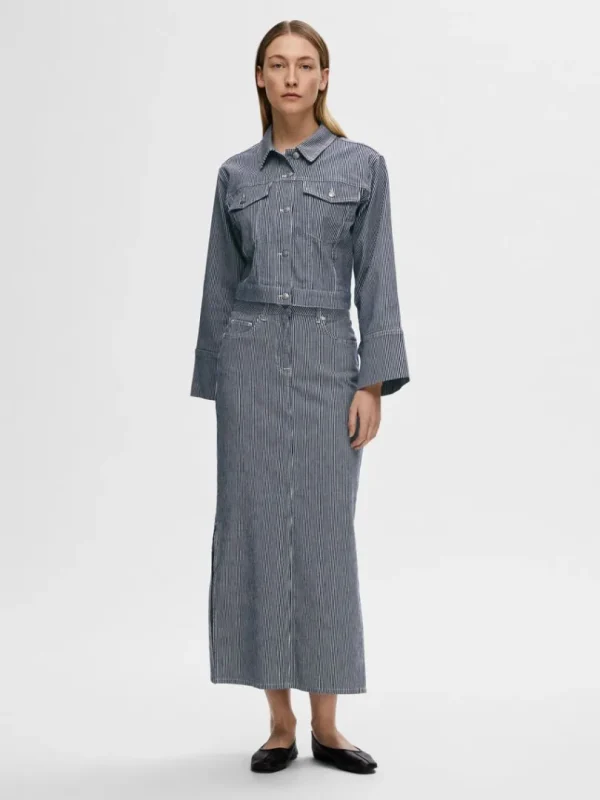 Overtøj>SELECTED CROPPED DENIMJAKKE Blue