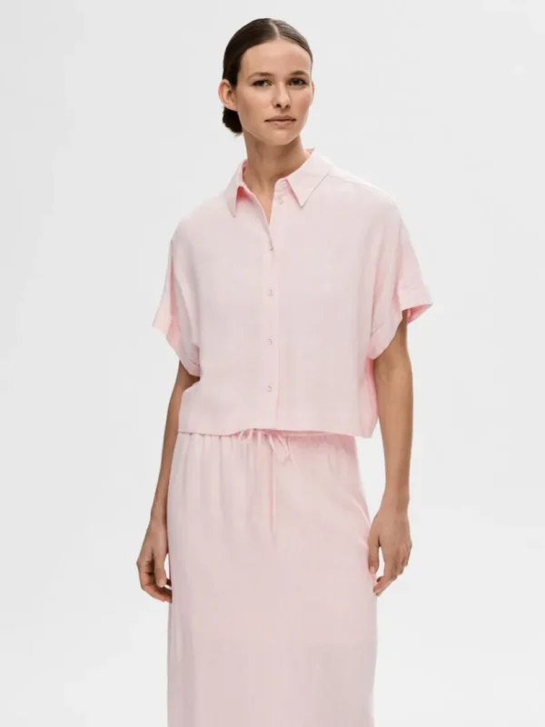 Skjorter>SELECTED CROPPED KORTÆRMET SKJORTE Pink