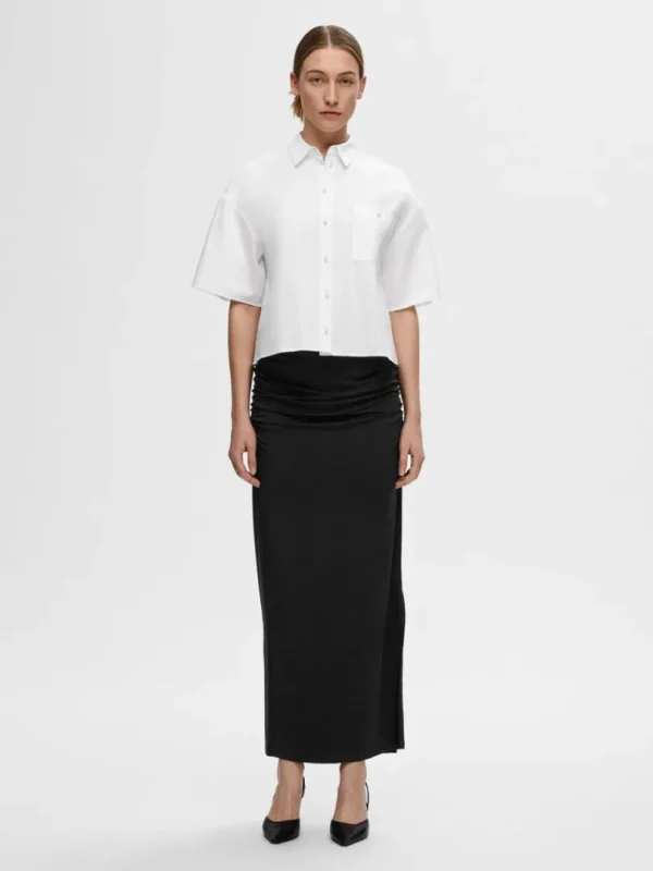 Skjorter>SELECTED CROPPED KORTÆRMET SKJORTE White