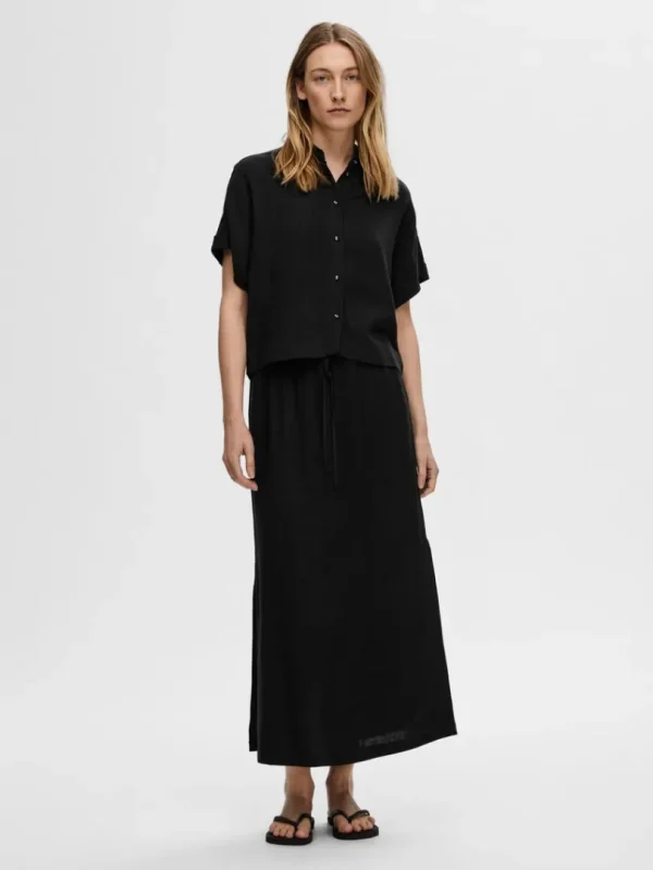 Skjorter>SELECTED CROPPED KORTÆRMET SKJORTE Black