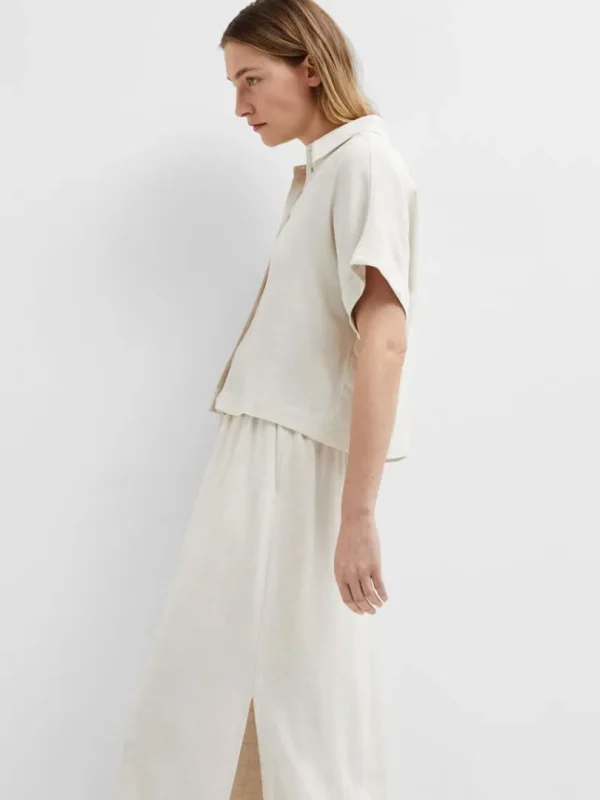 Skjorter>SELECTED CROPPED KORTÆRMET SKJORTE Beige