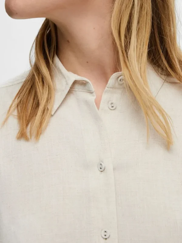 Skjorter>SELECTED CROPPED KORTÆRMET SKJORTE Beige