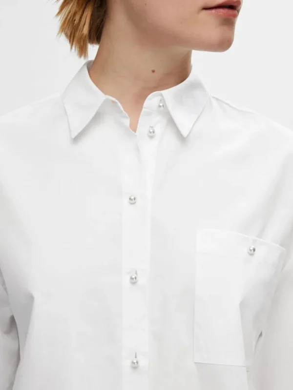 Skjorter>SELECTED CROPPED KORTÆRMET SKJORTE White