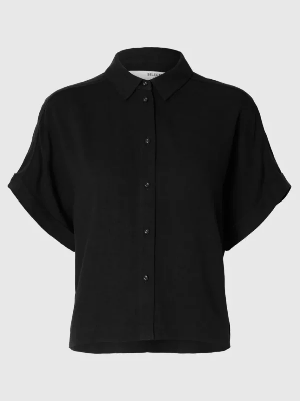 Skjorter>SELECTED CROPPED KORTÆRMET SKJORTE Black