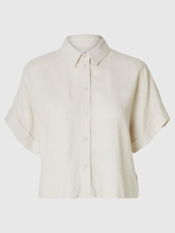 Skjorter>SELECTED CROPPED KORTÆRMET SKJORTE Beige