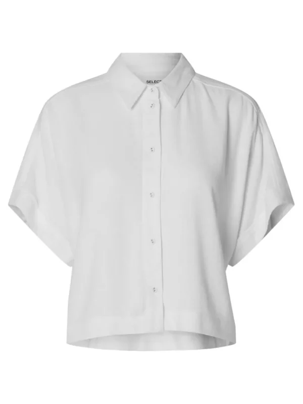Skjorter>SELECTED CROPPED KORTÆRMET SKJORTE White
