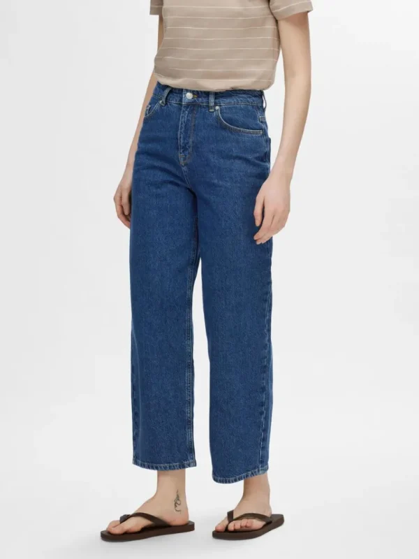 Jeans>SELECTED CROPPED STRAIGHT FIT JEANS Blue