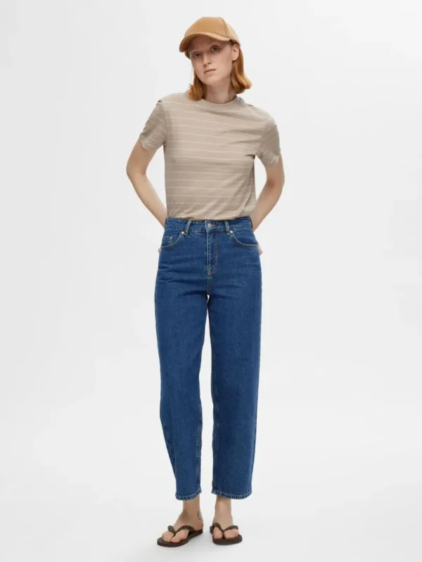 Jeans>SELECTED CROPPED STRAIGHT FIT JEANS Blue