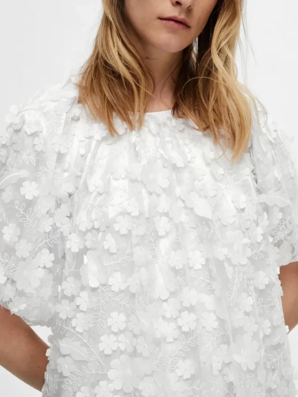 Kjoler>SELECTED 3D BLOMSTRET TEKSTUR KORT KJOLE White