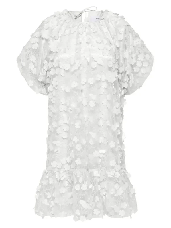 Kjoler>SELECTED 3D BLOMSTRET TEKSTUR KORT KJOLE White