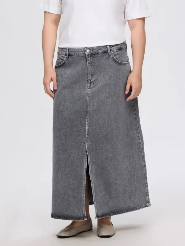 Nederdele>SELECTED DENIM MIDINEDERDEL Grey