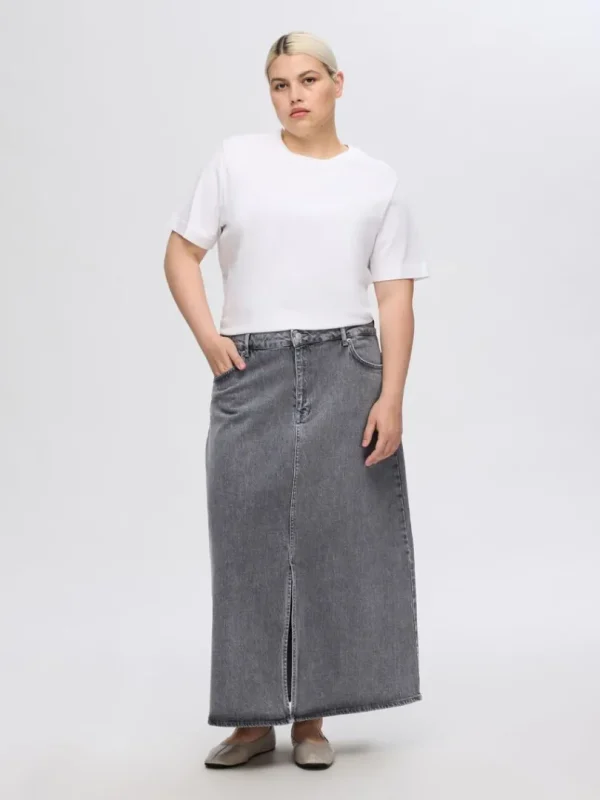 Nederdele>SELECTED DENIM MIDINEDERDEL Grey