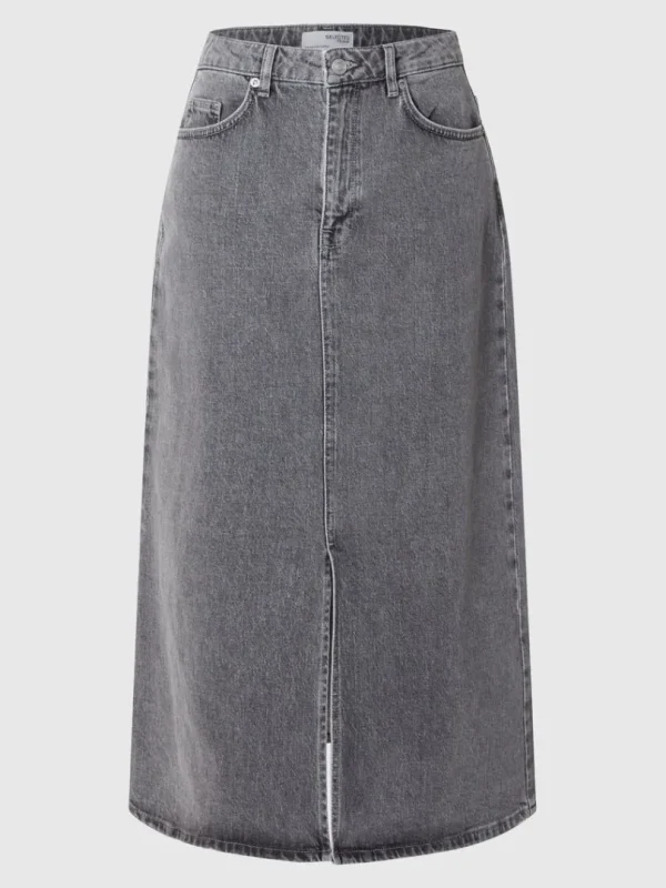 Nederdele>SELECTED DENIM MIDINEDERDEL Grey