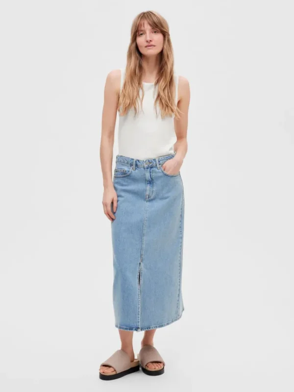 Nederdele>SELECTED DENIM MIDINEDERDEL Blue