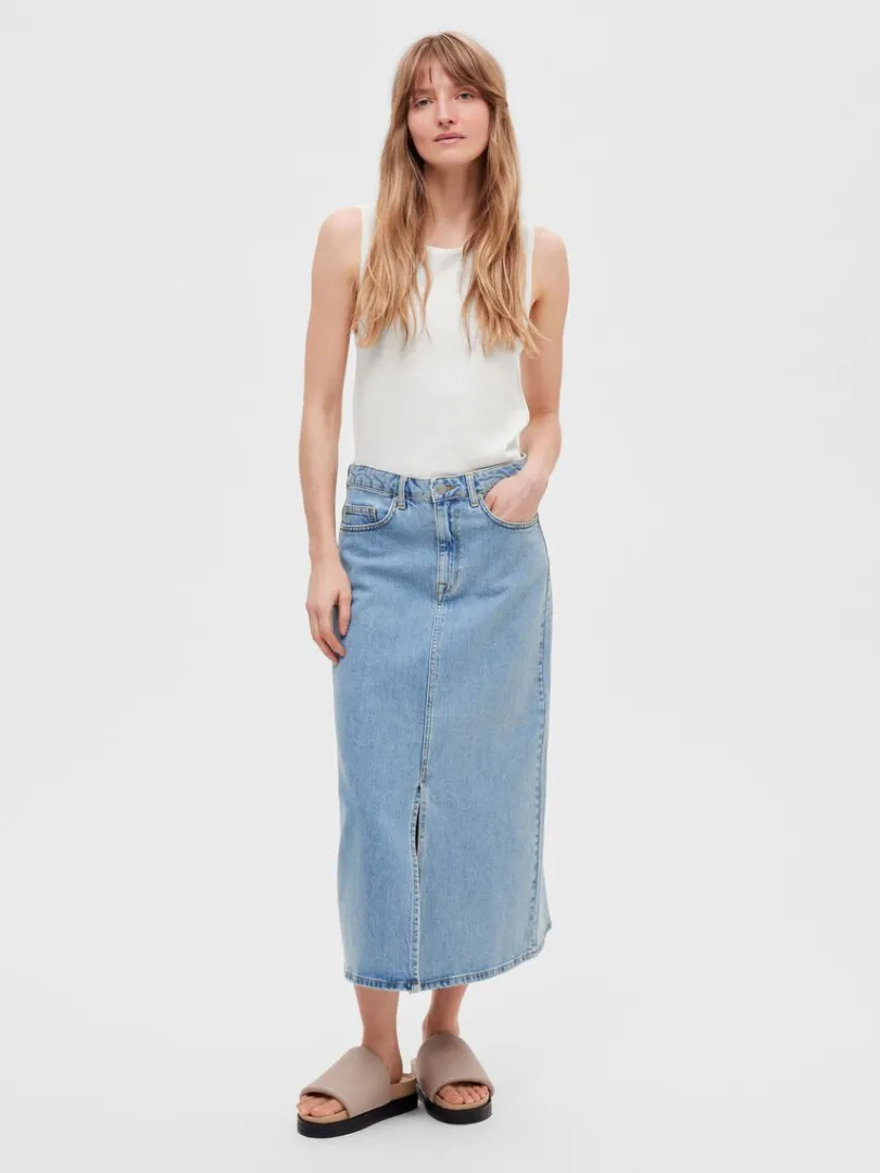 denim_midinederdel_2-4.webp Nederdele>SELECTED DENIM MIDINEDERDEL Blue