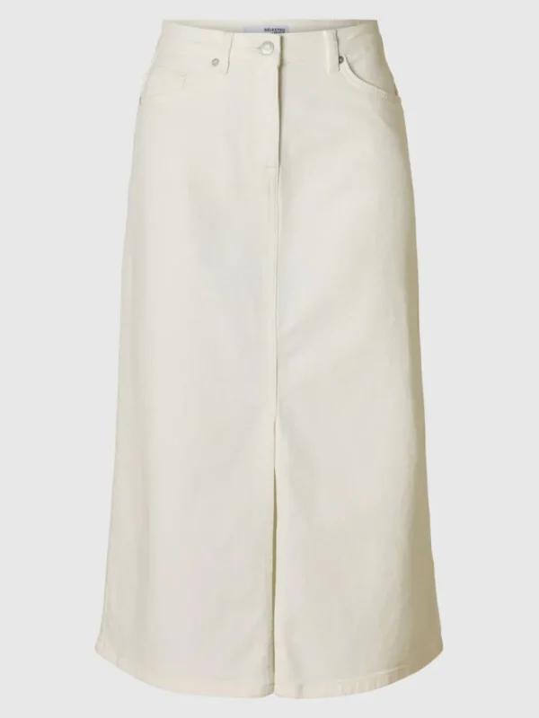Nederdele>SELECTED DENIM MIDINEDERDEL White