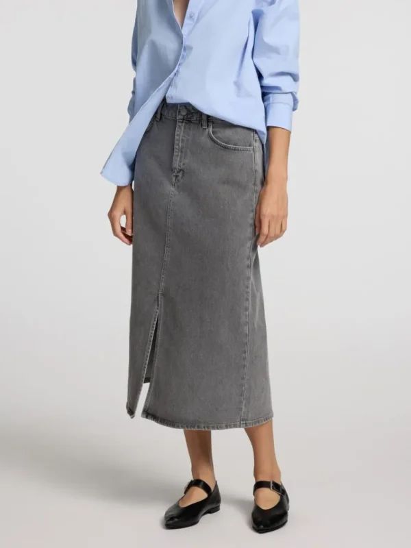Nederdele>SELECTED DENIM MIDINEDERDEL Grey