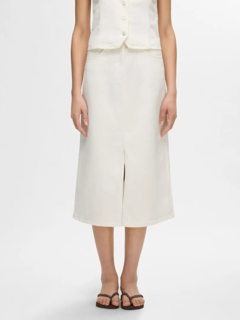 denim_midinederdel_3.webp Nederdele>SELECTED DENIM MIDINEDERDEL White