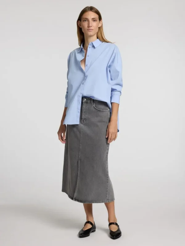 Nederdele>SELECTED DENIM MIDINEDERDEL Grey