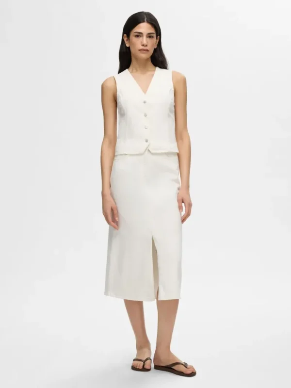 Nederdele>SELECTED DENIM MIDINEDERDEL White