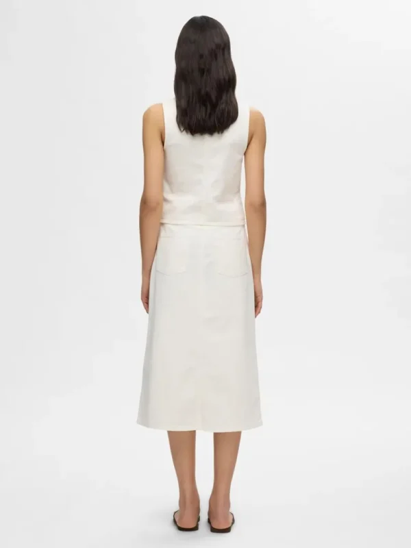 Nederdele>SELECTED DENIM MIDINEDERDEL White