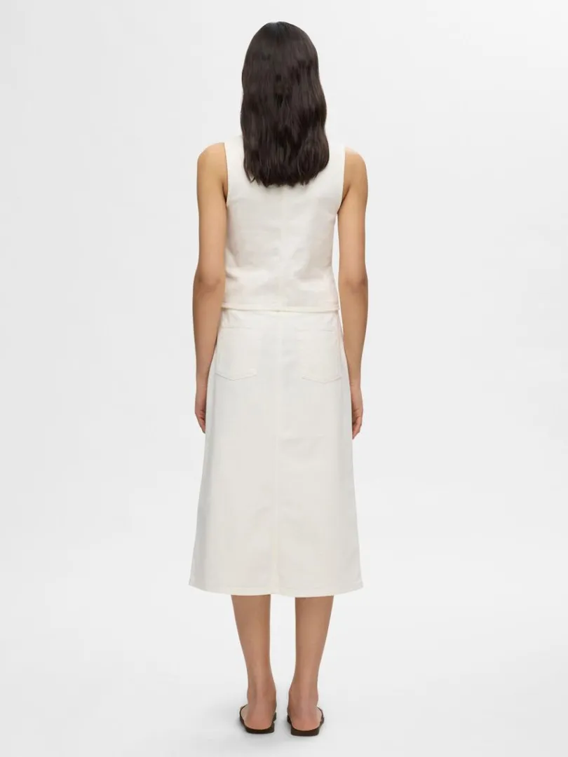 denim_midinederdel_7.webp Nederdele>SELECTED DENIM MIDINEDERDEL White